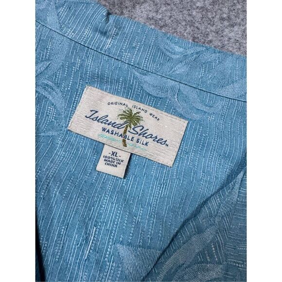 Island Shores Men's greenWashable Silk Palm Print Button Up Shirt Size XL - Picture 7 of 7